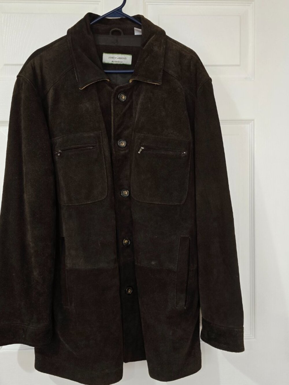 Joseph Abbound Outerwear Men's Heavy Suede Leather Jacket Zip Dark Brown Large - Picture 2 of 13